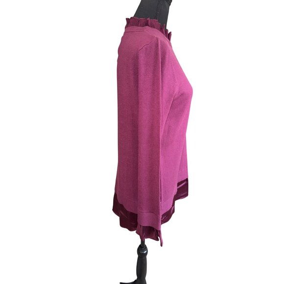 NWT Sioni Milano Plumb Wine XL Pleated Ruffle Hem Cuff L/S Top Classic Old Money - Picture 4 of 11